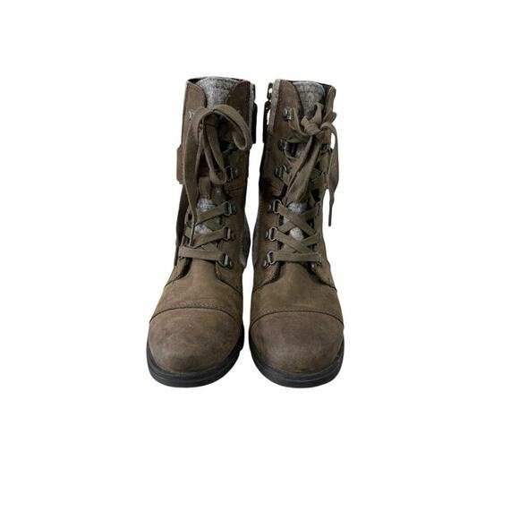 Sorel Major Carly Boots Women's 5 Green Gray Leather Lace Up Zip Combat Cap Toe - Picture 2 of 8